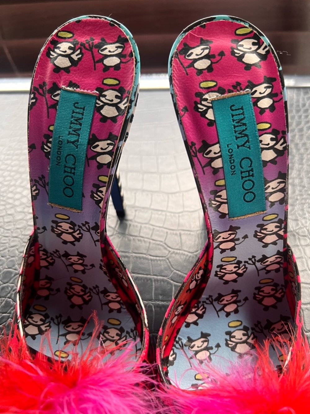 Jimmy Choo Rob Pruitt Zebra Glitter Multicolor Patent Leather Slides Mules - Picture 7 of 11